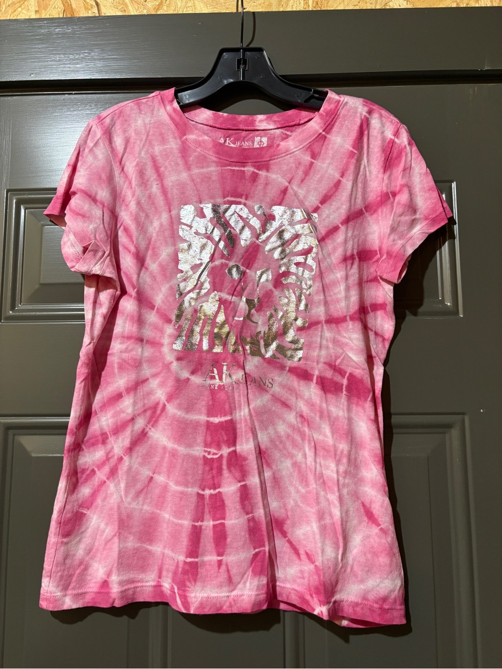 AK Jeans Pink Tie-Dye Graphic Tee with Metallic Lion